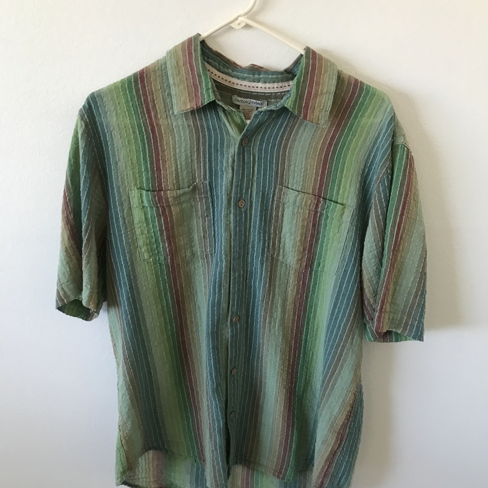 Carbon 2 Cobalt Multicolored Short Sleeved Button Up Shirt Mens Size Medium